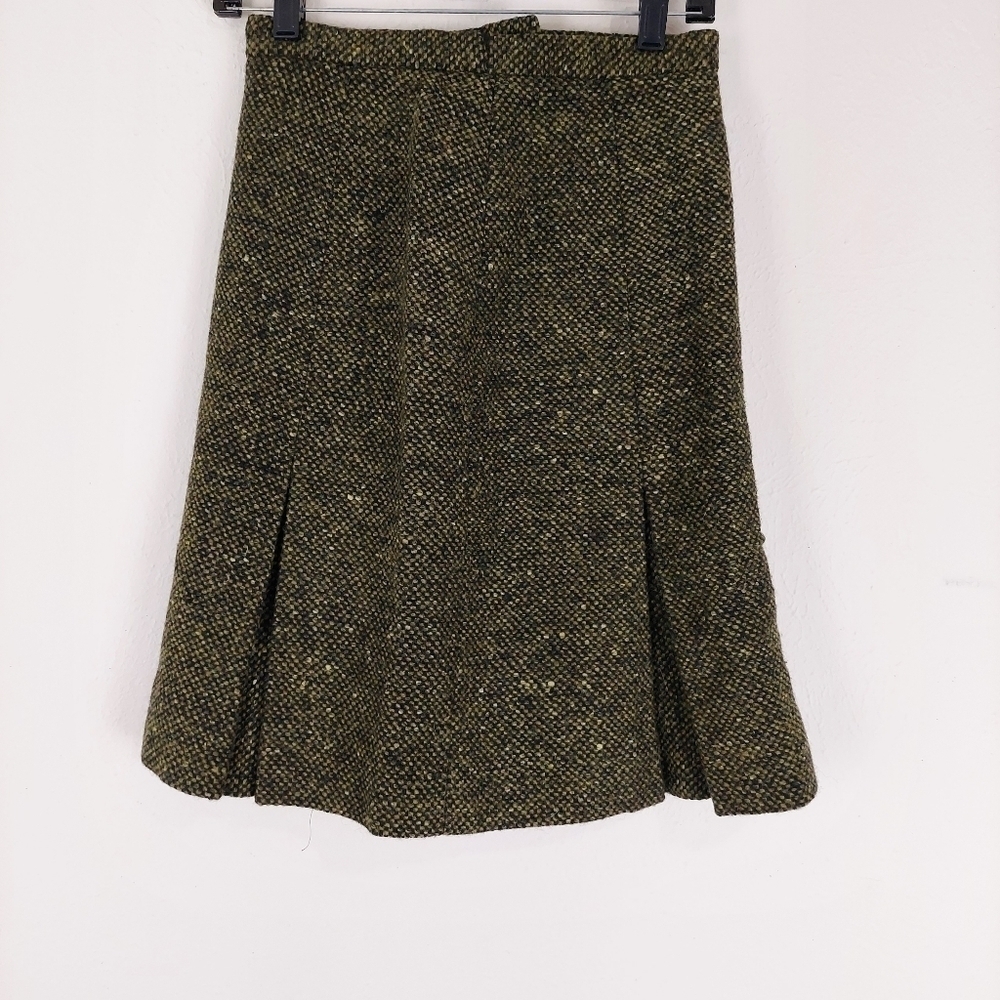 Vintage 1960's Size 6 Waist‎ 24" Army Green 100% New Wool Zipper Pleated Skirt
